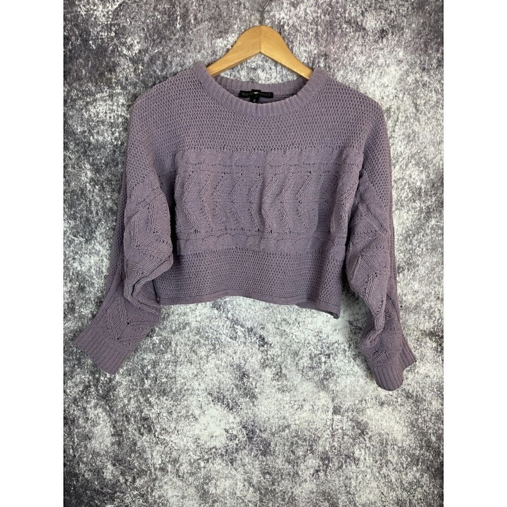 Derek Heart Purple Crochet Knit Cropped Sweater women's Juniors Small - Picture 7 of 11